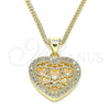 Oro Laminado Pendant Necklace, Gold Filled Style Heart Design, with White Micro Pave, Polished, Golden Finish, 04.156.0362.20