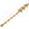 Oro Laminado Fancy Bracelet, Gold Filled Style Flower Design, with White Crystal, Polished, Golden Finish, 03.171.0010.07