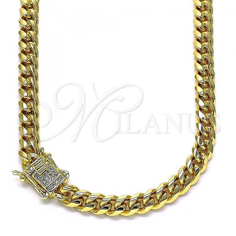 Oro Laminado Basic Necklace, Gold Filled Style Miami Cuban Design, with White Micro Pave, Polished, Golden Finish, 04.156.0465.24