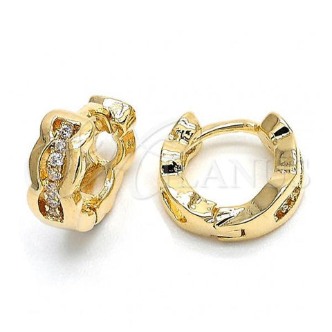 Oro Laminado Huggie Hoop, Gold Filled Style with White Cubic Zirconia, Polished, Golden Finish, 02.155.0033