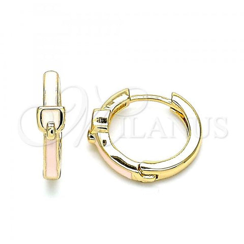 Oro Laminado Huggie Hoop, Gold Filled Style Belt Buckle Design, Pink Enamel Finish, Golden Finish, 02.213.0236.15