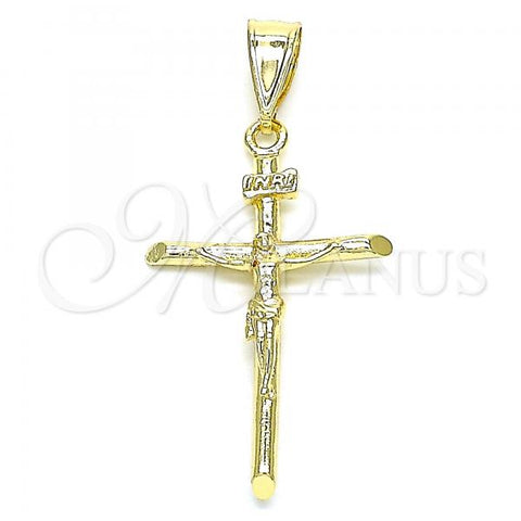 Oro Laminado Religious Pendant, Gold Filled Style Crucifix Design, Polished, Golden Finish, 05.253.0135