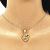 Oro Laminado Pendant Necklace, Gold Filled Style Heart and Mom Design, with White Crystal, Polished, Golden Finish, 04.351.0021.20