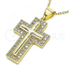 Oro Laminado Religious Pendant, Gold Filled Style Cross Design, with White Micro Pave, Polished, Golden Finish, 05.342.0059
