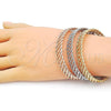 Oro Laminado Trio Bangle, Gold Filled Style Diamond Cutting Finish, Tricolor, 07.170.0035