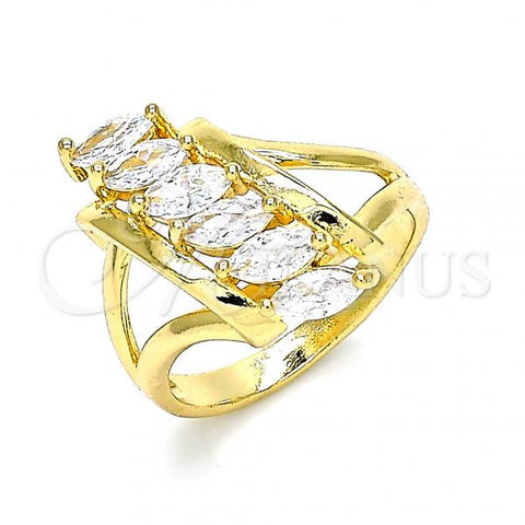 Oro Laminado Multi Stone Ring, Gold Filled Style with White Cubic Zirconia, Polished, Golden Finish, 01.283.0024.08