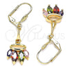 Oro Laminado Long Earring, Gold Filled Style with Multicolor Cubic Zirconia, Polished, Golden Finish, 02.387.0064