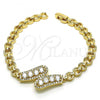 Oro Laminado Fancy Bracelet, Gold Filled Style with White Cubic Zirconia and White Micro Pave, Polished, Golden Finish, 03.283.0241.07