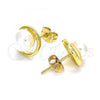 Oro Laminado Stud Earring, Gold Filled Style with Ivory Pearl, Polished, Golden Finish, 02.342.0131