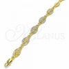 Oro Laminado Charm Bracelet, Gold Filled Style Guadalupe and Crucifix Design, Polished, Golden Finish, 03.351.0047.1.08