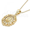 Oro Laminado Religious Pendant, Gold Filled Style Guadalupe Design, with White Cubic Zirconia, Polished, Golden Finish, 05.120.0030