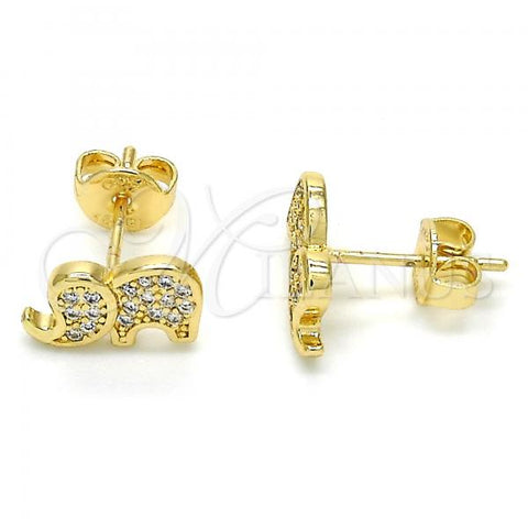 Oro Laminado Stud Earring, Gold Filled Style Elephant Design, with White Cubic Zirconia, Polished, Golden Finish, 02.156.0277