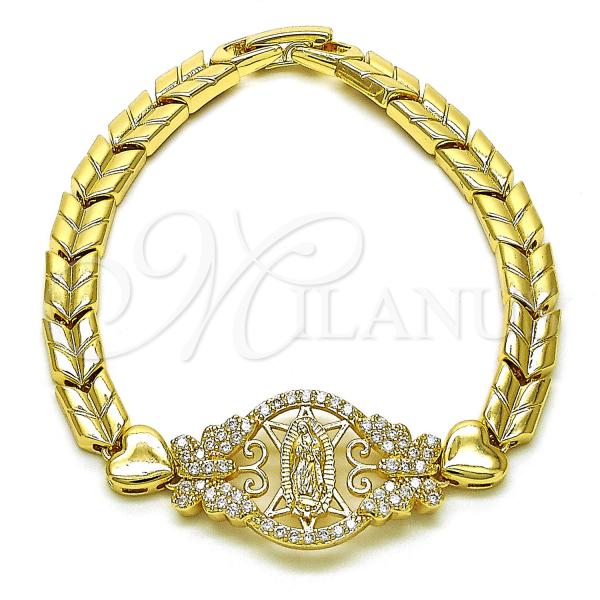 Oro Laminado Fancy Bracelet, Gold Filled Style Guadalupe and Butterfly Design, with White Cubic Zirconia, Polished, Golden Finish, 03.283.0408.07