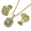 Oro Laminado Earring and Pendant Adult Set, Gold Filled Style Baguette Design, with White Cubic Zirconia and White Micro Pave, Polished, Golden Finish, 10.196.0089