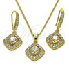 Oro Laminado Earring and Pendant Adult Set, Gold Filled Style with White Micro Pave and White Cubic Zirconia, Polished, Golden Finish, 10.387.0016
