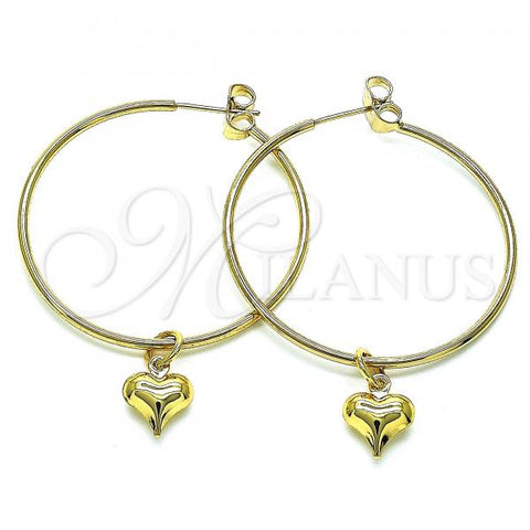 Oro Laminado Medium Hoop, Gold Filled Style Heart Design, Polished, Golden Finish, 02.63.2737.40