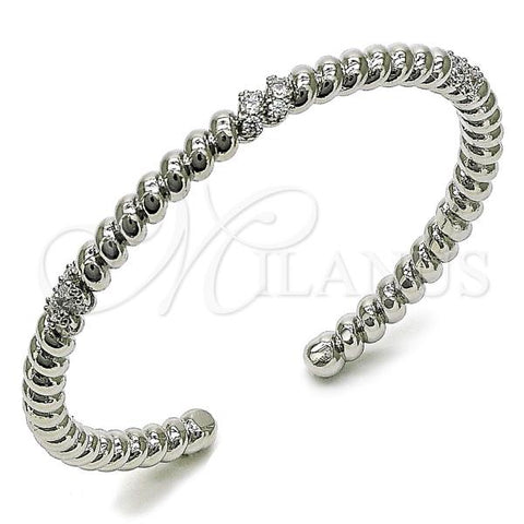 Rhodium Plated Individual Bangle, with White Cubic Zirconia, Polished, Rhodium Finish, 07.60.0009.1