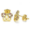 Oro Laminado Stud Earring, Gold Filled Style Butterfly Design, with Ruby and White Micro Pave, Polished, Golden Finish, 02.233.0026.2