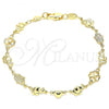 Oro Laminado Fancy Bracelet, Gold Filled Style Elephant and Heart Design, Polished, Golden Finish, 03.326.0016.07