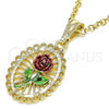 Oro Laminado Fancy Pendant, Gold Filled Style Flower Design, Polished, Tricolor, 05.351.0132