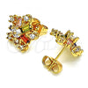 Oro Laminado Stud Earring, Gold Filled Style Flower Design, with Multicolor Cubic Zirconia, Polished, Golden Finish, 02.387.0089.1