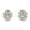 Sterling Silver Stud Earring, Flower Design, with White Cubic Zirconia, Polished, Rhodium Finish, 02.285.0026