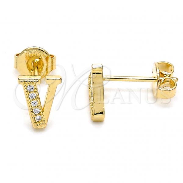 Oro Laminado Stud Earring, Gold Filled Style with White Micro Pave, Polished, Golden Finish, 02.156.0201 *PROMO*