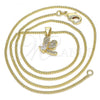Oro Laminado Pendant Necklace, Gold Filled Style Dragon-Fly Design, with White Cubic Zirconia and White Micro Pave, Polished, Golden Finish, 04.199.0035.20