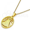 Stainless Steel Religious Pendant, Caridad del Cobre and Cross Design, Polished, Golden Finish, 05.302.0002
