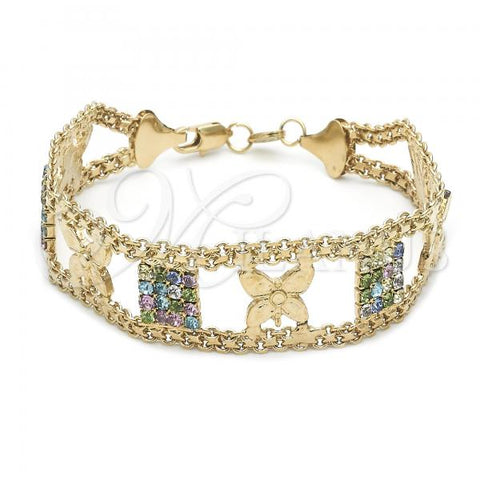 Oro Laminado Fancy Bracelet, Gold Filled Style Butterfly Design, with  Crystal, Golden Finish, 25.009