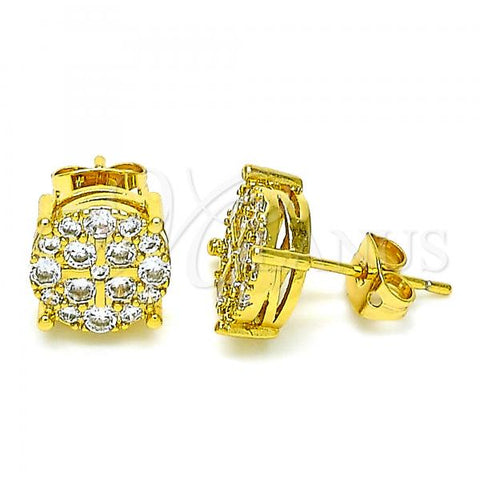 Oro Laminado Stud Earring, Gold Filled Style with White Cubic Zirconia, Polished, Golden Finish, 02.342.0113