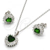 Sterling Silver Earring and Pendant Adult Set, Heart Design, with Green and White Cubic Zirconia, Polished, Rhodium Finish, 10.286.0025.2