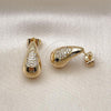 Oro Laminado Stud Earring, Gold Filled Style Teardrop Design, with White Micro Pave, Polished, Golden Finish, 02.283.0201