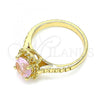 Oro Laminado Multi Stone Ring, Gold Filled Style with Pink Cubic Zirconia, Polished, Golden Finish, 01.284.0044.07