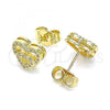 Oro Laminado Stud Earring, Gold Filled Style Heart Design, with White Micro Pave, Polished, Golden Finish, 02.156.0622