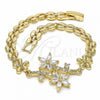 Oro Laminado Fancy Bracelet, Gold Filled Style Flower Design, with White Cubic Zirconia, Polished, Golden Finish, 03.357.0011.07