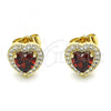 Oro Laminado Stud Earring, Gold Filled Style Heart Design, with Garnet Cubic Zirconia and White Micro Pave, Polished, Golden Finish, 02.210.0476.1