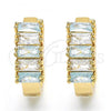 Oro Laminado Huggie Hoop, Gold Filled Style with Aqua Blue and White Cubic Zirconia, Polished, Golden Finish, 02.210.0075.1.15