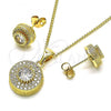 Oro Laminado Earring and Pendant Adult Set, Gold Filled Style Sun Design, with White Cubic Zirconia and White Micro Pave, Polished, Golden Finish, 10.342.0095