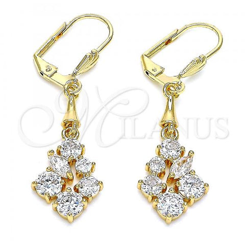 Oro Laminado Long Earring, Gold Filled Style with White Cubic Zirconia, Polished, Golden Finish, 02.213.0327