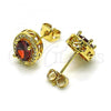 Oro Laminado Stud Earring, Gold Filled Style with Garnet Cubic Zirconia and White Micro Pave, Polished, Golden Finish, 02.342.0202.1