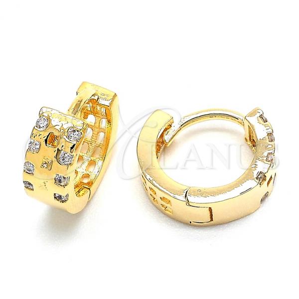 Oro Laminado Huggie Hoop, Gold Filled Style with White Cubic Zirconia, Polished, Golden Finish, 02.156.0148