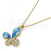 Oro Laminado Pendant Necklace, Gold Filled Style Butterfly Design, with Aquamarine and Aurore Boreale Swarovski Crystals, Polished, Golden Finish, 04.239.0043.4.18