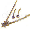 Oro Laminado Necklace and Earring, Gold Filled Style Teardrop Design, with Amethyst and White Cubic Zirconia, Polished, Golden Finish, 06.236.0005.1