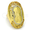 Oro Laminado Multi Stone Ring, Gold Filled Style Flower Design, with White Crystal, Polished, Golden Finish, 01.241.0007.10 (Size 10)