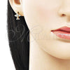 Oro Laminado Stud Earring, Gold Filled Style Airplane Design, with White Micro Pave, Polished, Golden Finish, 02.411.0075