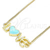 Oro Laminado Pendant Necklace, Gold Filled Style Nameplate and Love Design, Turquoise Enamel Finish, Golden Finish, 04.63.1381.20
