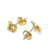 Oro Laminado Stud Earring, Gold Filled Style Love Design, with White Micro Pave, Polished, Golden Finish, 02.213.0266