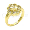 Oro Laminado Multi Stone Ring, Gold Filled Style Flower Design, with White Micro Pave, Polished, Golden Finish, 01.99.0083.09 (Size 9)