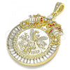 Oro Laminado Religious Pendant, Gold Filled Style Centenario Coin and Scorpion Design, with White and Garnet Crystal, Polished, Tricolor, 05.351.0151